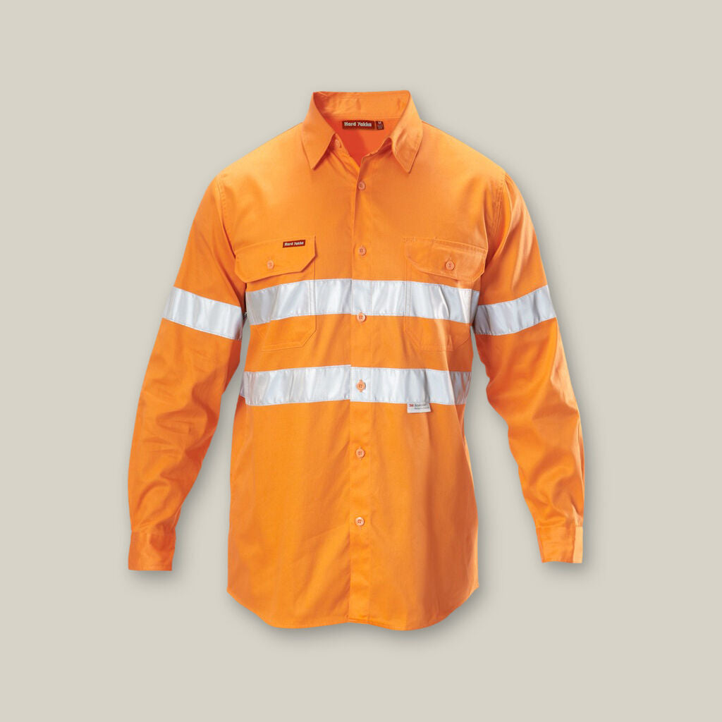 Hard Yakka Hi-Vis Cotton Drill L/S Taped Shirts