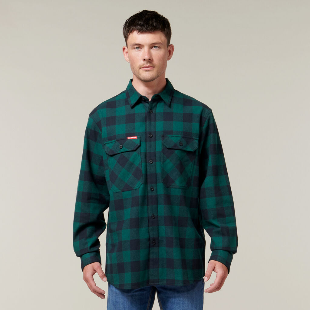 Hard Yakka L/S Check Flannel Cotton Work Shirts