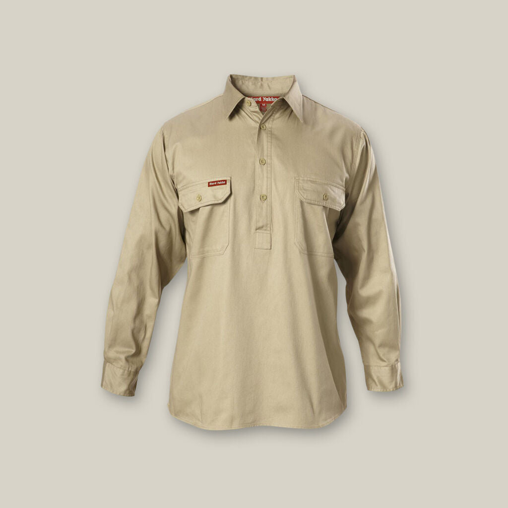 Hard Yakka L/S Closed Front Cotton Drill Work Shirts