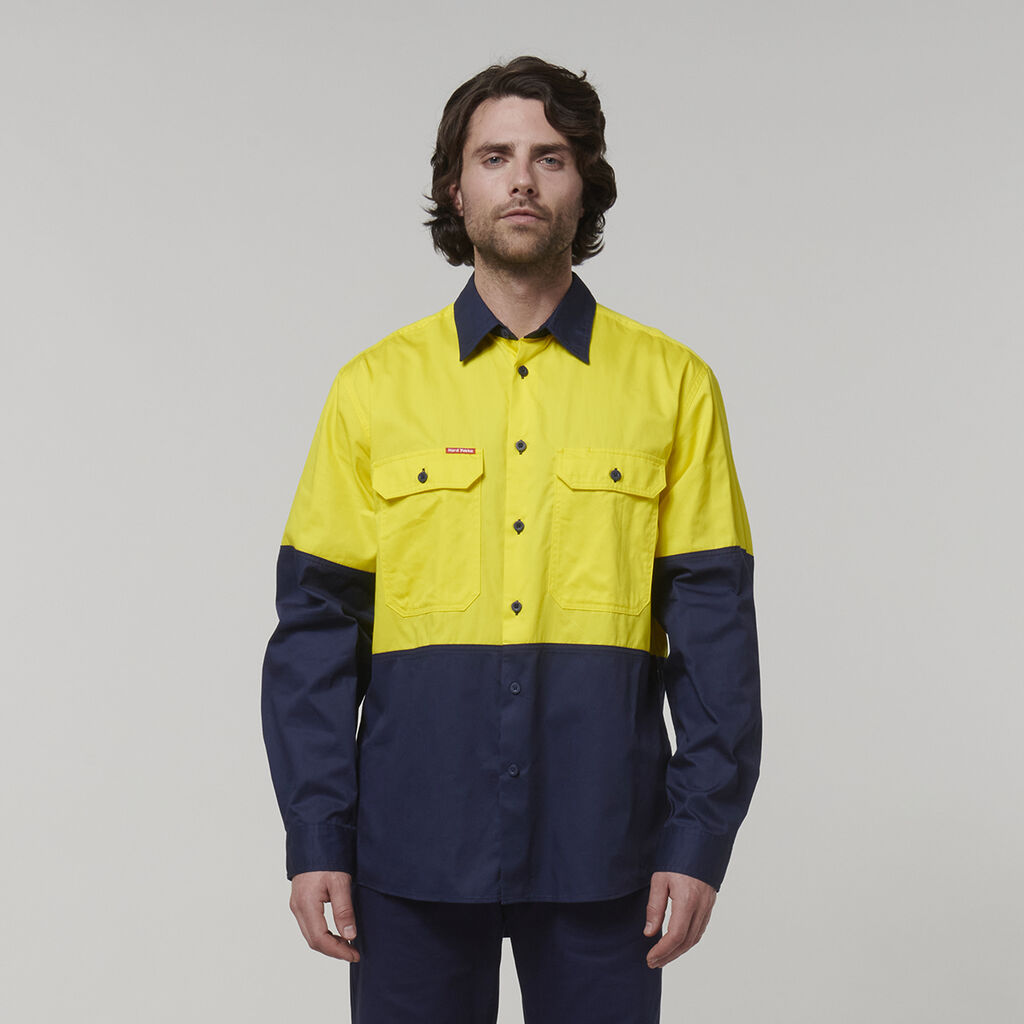 Hard Yakka Core Hi-Vis L/S 2 Tone Vented Cotton Shirts