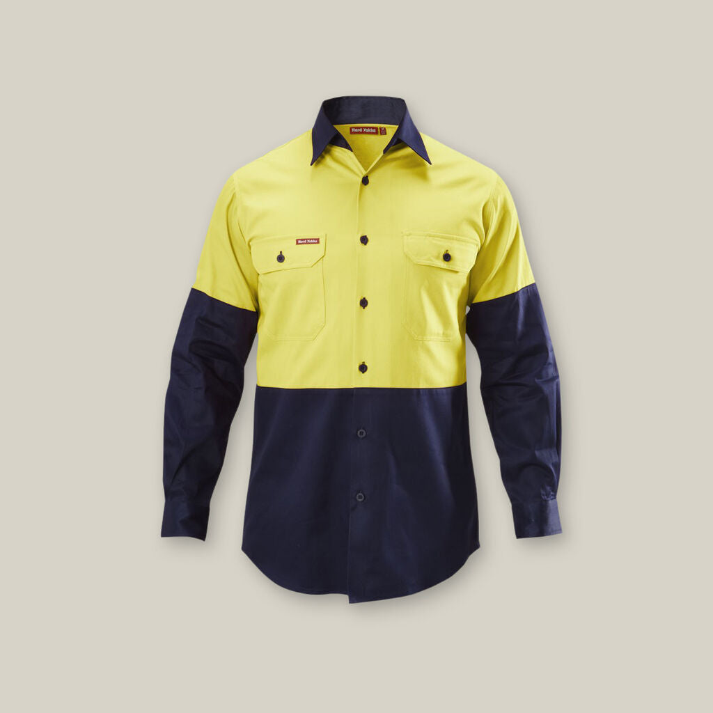 Hard Yakka Hi-Vis 2 Tone L/S Cotton Drill Work Shirts