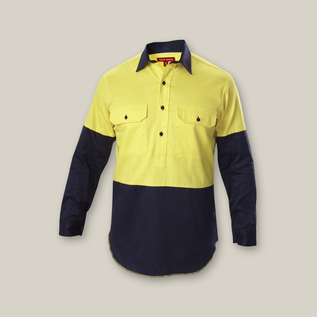 Hard Yakka Hi-Vis 2 Tone Closed Front L/S Shirts w Gusset