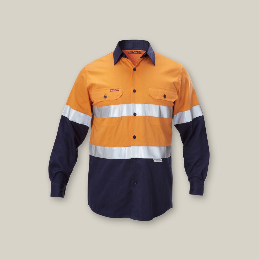 Hard Yakka Hi-Vis 2 Tone L/S Taped Cotton Drill Shirts