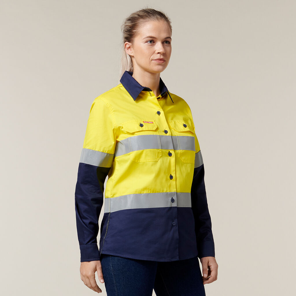 Hard Yakka Women's Hi-Vis 2 Tone Taped L/S Shirts