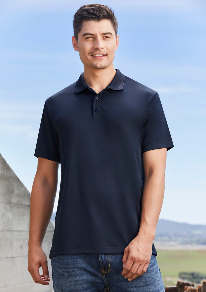 Image depicting a man in a casual Carbon Short Sleeve Men's Polo.