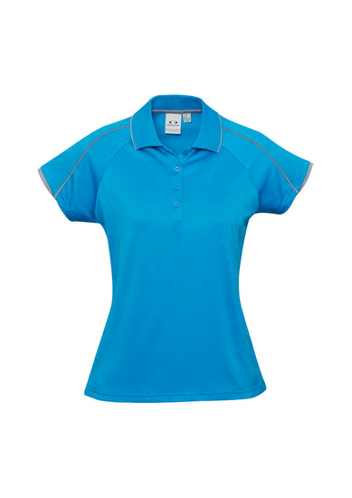 Image of a woman wearing an Atom Raglan Sleeve Women's Polo at a fitness class.