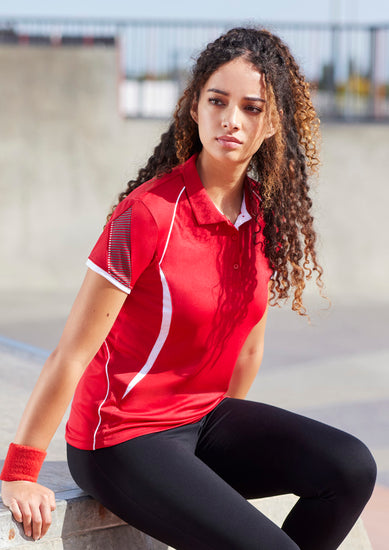 Image of a woman wearing a Merina Polyester Women's Polo during a business meeting.