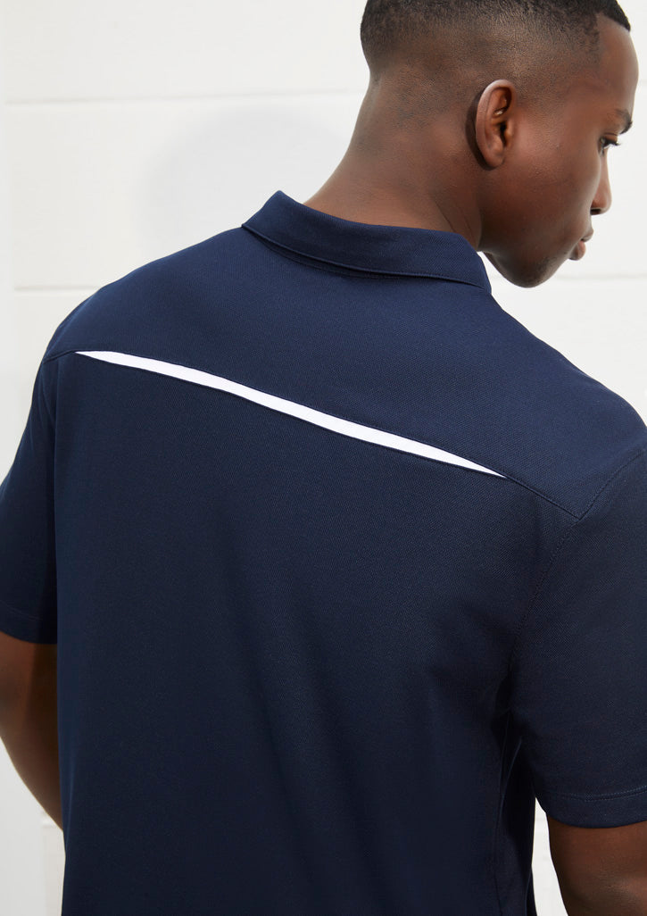 Image showing a man in a Solar Polyester Cotton Knit Men's Polo during a sunny outdoor activity.