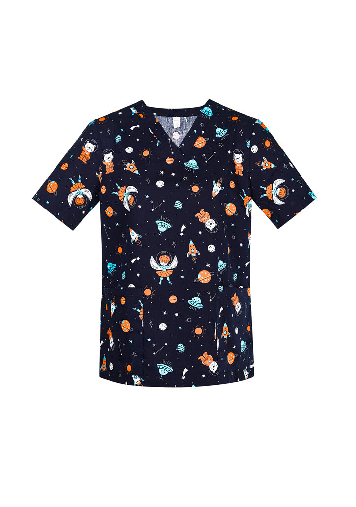 Space Party Womens Scrub Top