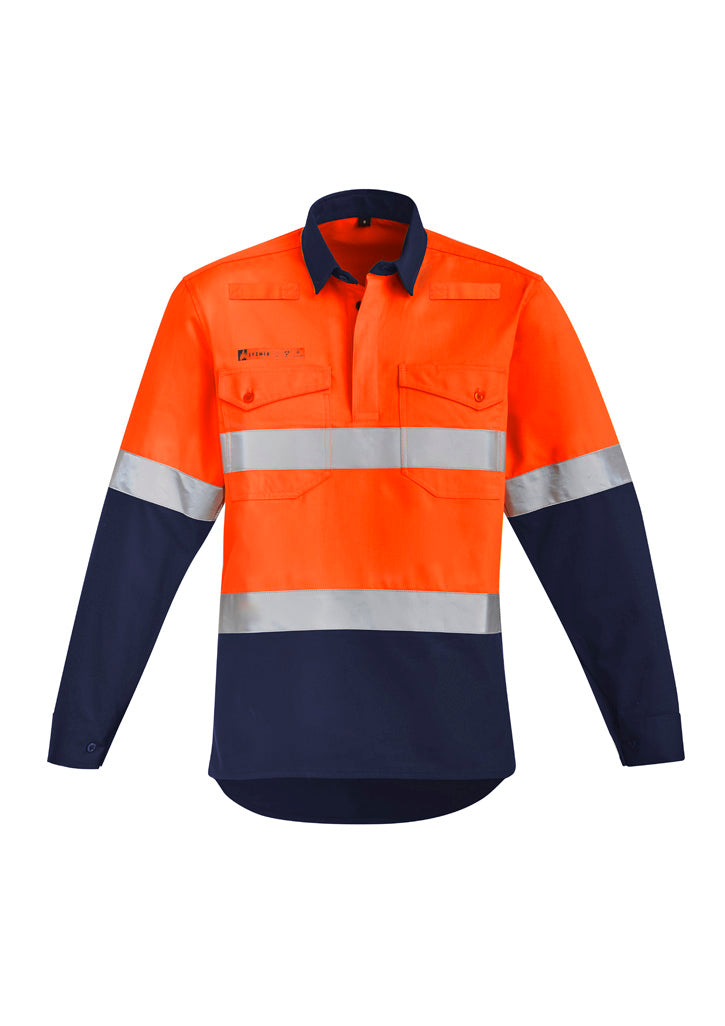 Mens Orange Flame Hi Vis Closed Front Shirt - Hoop Taped