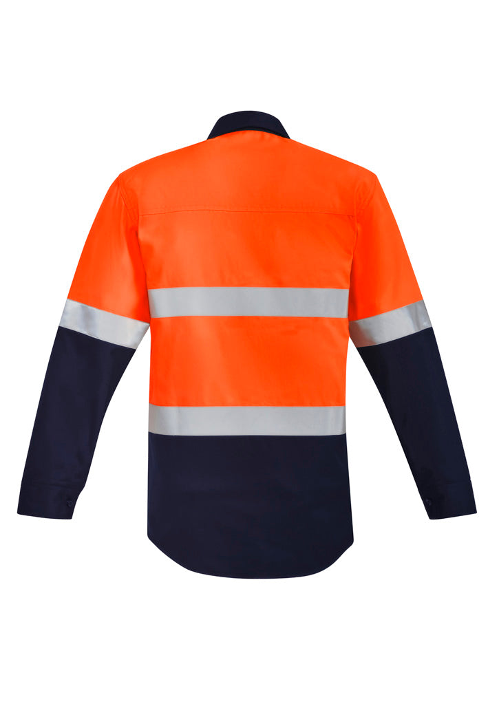 Mens Orange Flame Hi Vis Closed Front Shirt - Hoop Taped