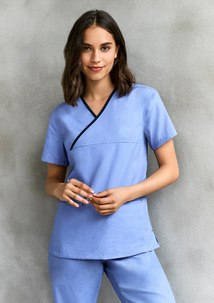Contrast Womens Crossover Scrubs Top
