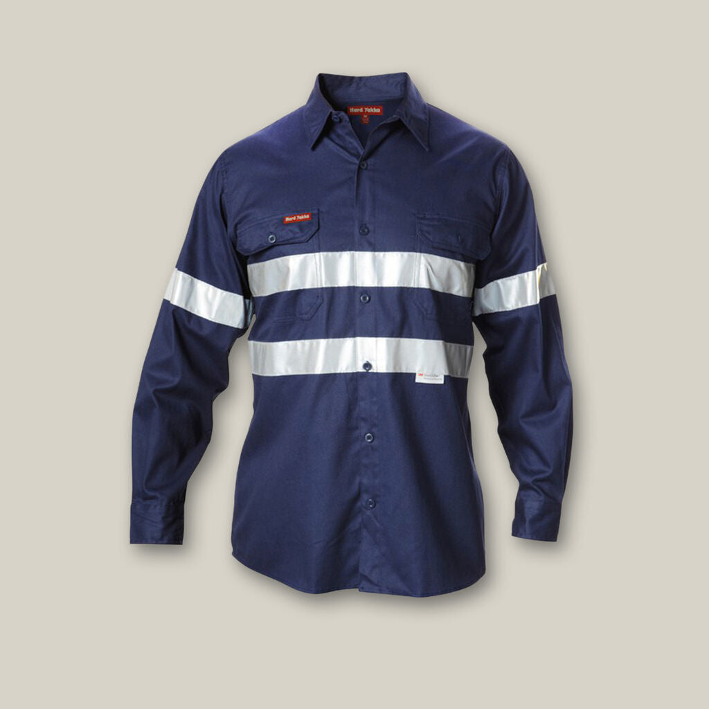 Hard Yakka Hi-Vis Cotton Drill L/S Taped Shirts