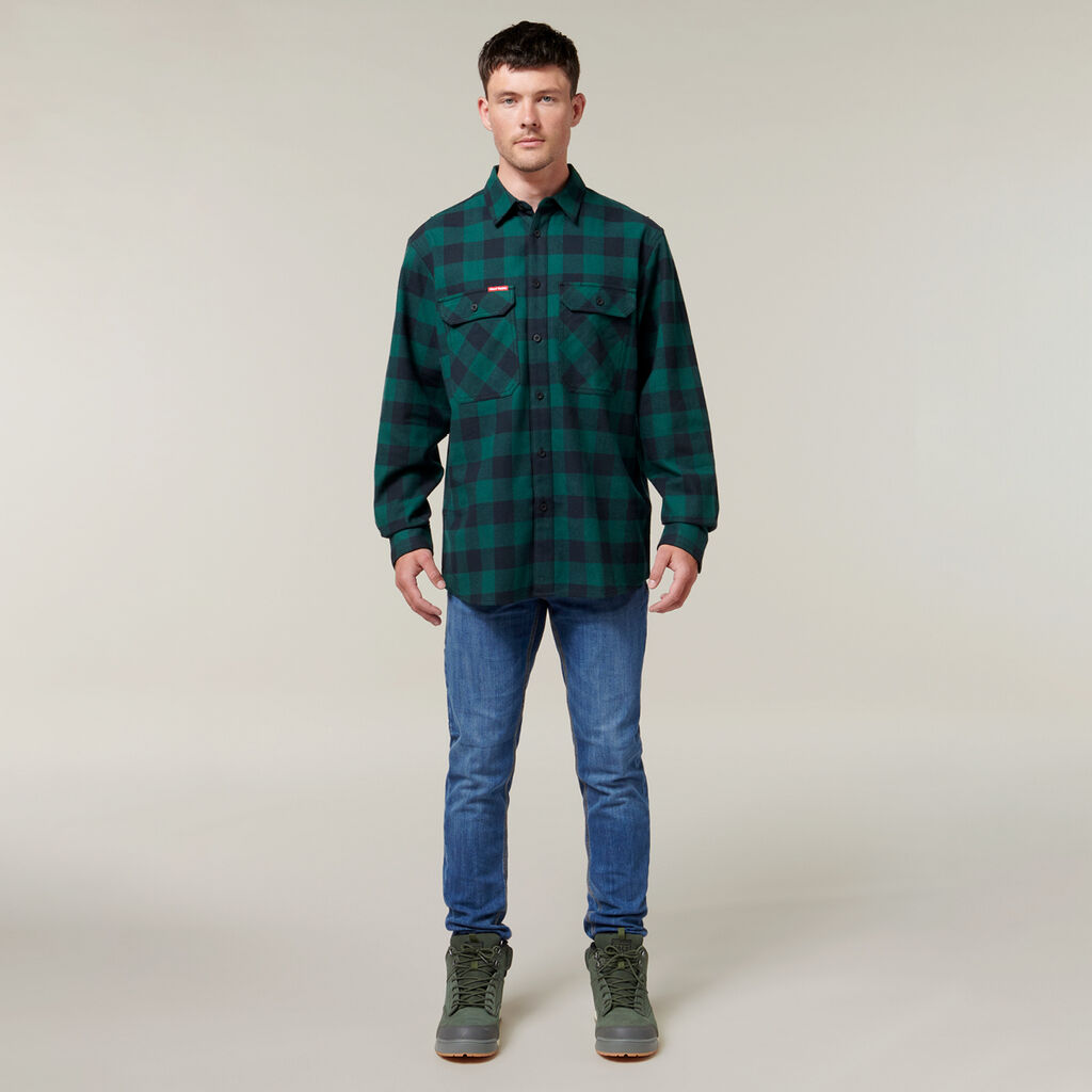 Hard Yakka L/S Check Flannel Cotton Work Shirts