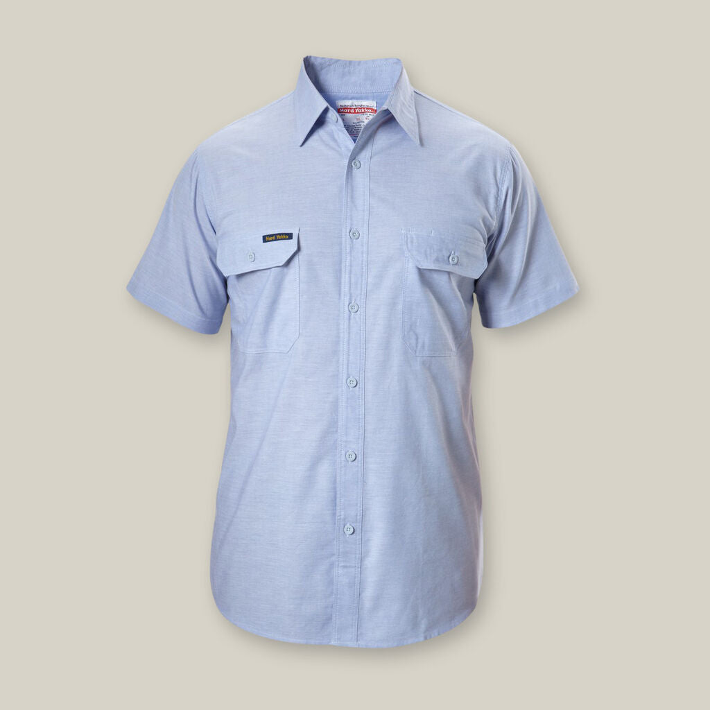 Hard Yakka S/S Chambray Open Front Cotton Work Shirts