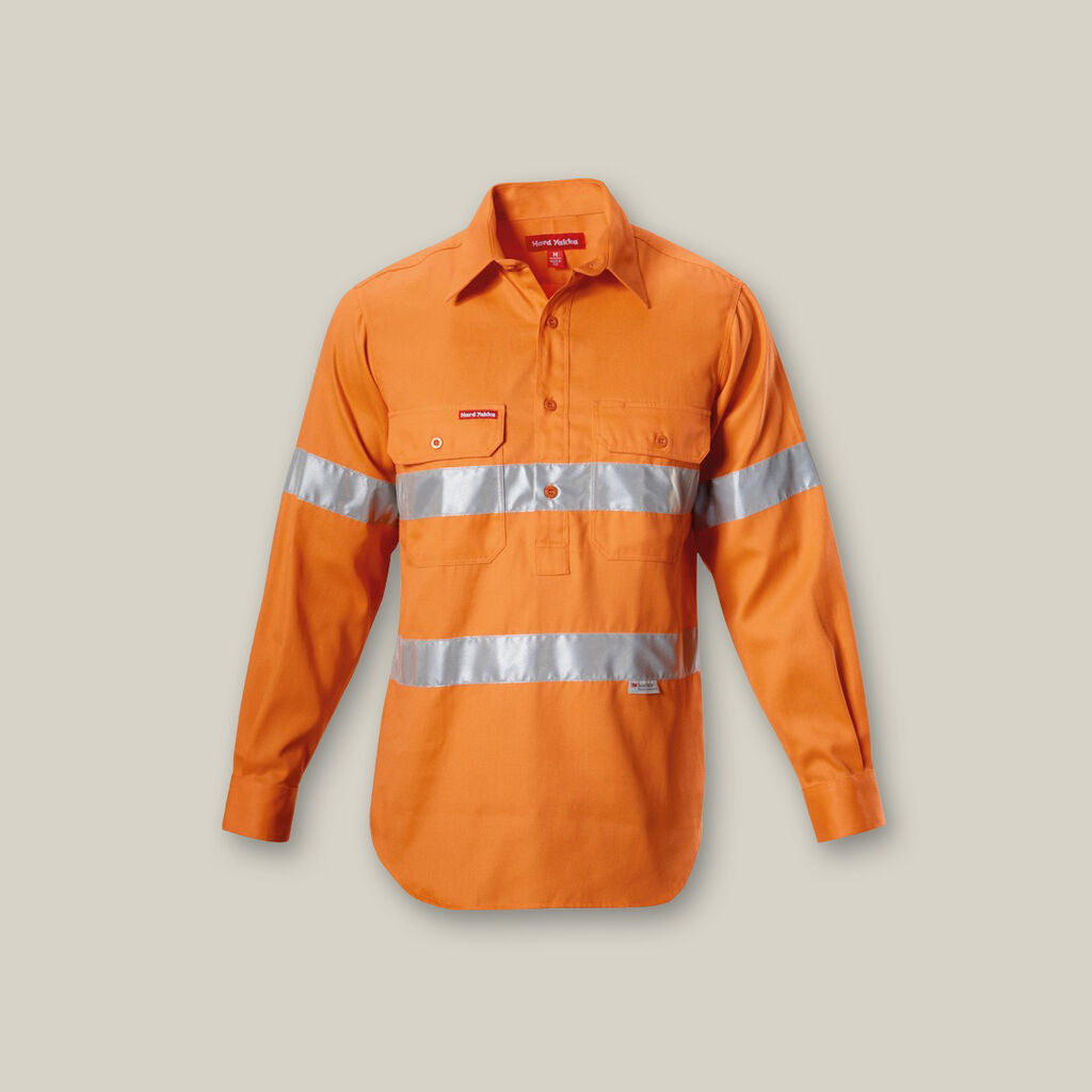 Hard Yakka Hi-Vis Closed Front Taped L/S Cotton Drill Shirts