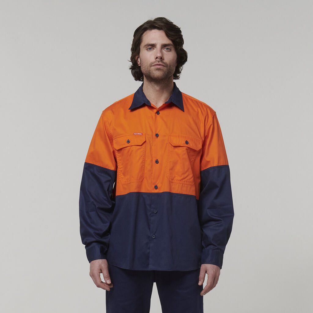 Hard Yakka Core Hi-Vis L/S 2 Tone Vented Cotton Shirts