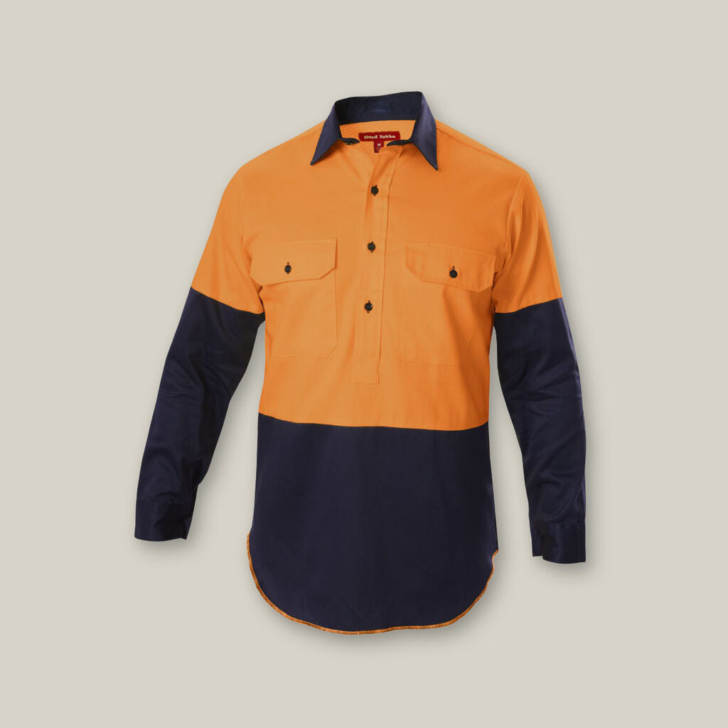 Hard Yakka Hi-Vis 2 Tone Closed Front L/S Shirts w Gusset