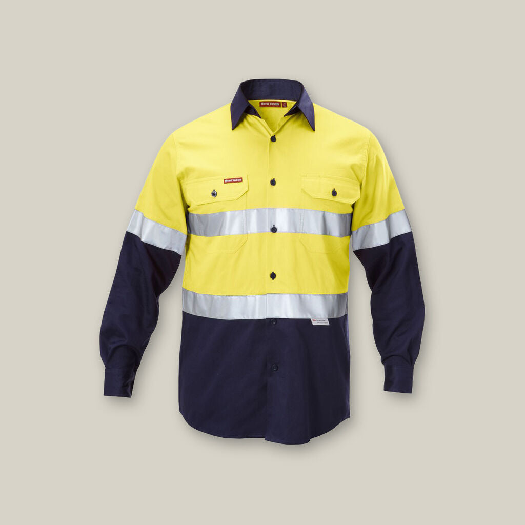 Hard Yakka Hi-Vis 2 Tone L/S Taped Cotton Drill Shirts